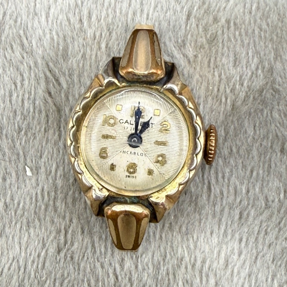 Vintage Calvert Watch Head Gold Silver 10K RGP 17 Jewels 12-Hour Dial